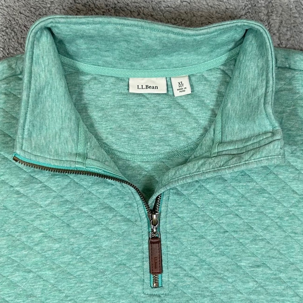 LL Bean Womens XL Petite Seafoam Green Quilted Quarter Zip Pullover ID506090
